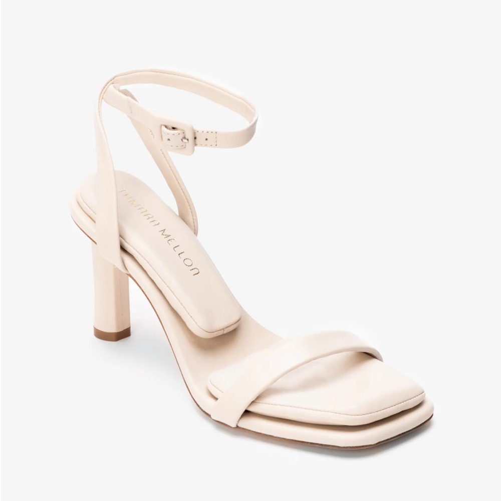Tamara Mellon Cream Leather Ankle-Strap Sandals